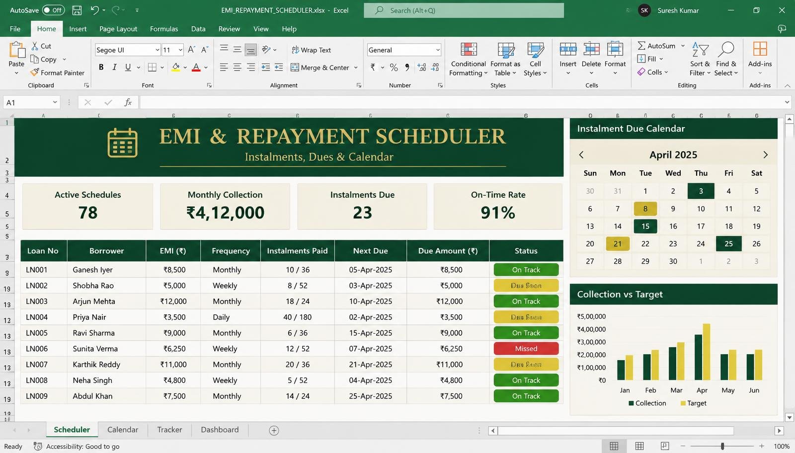 EMI repayment scheduler sample screen